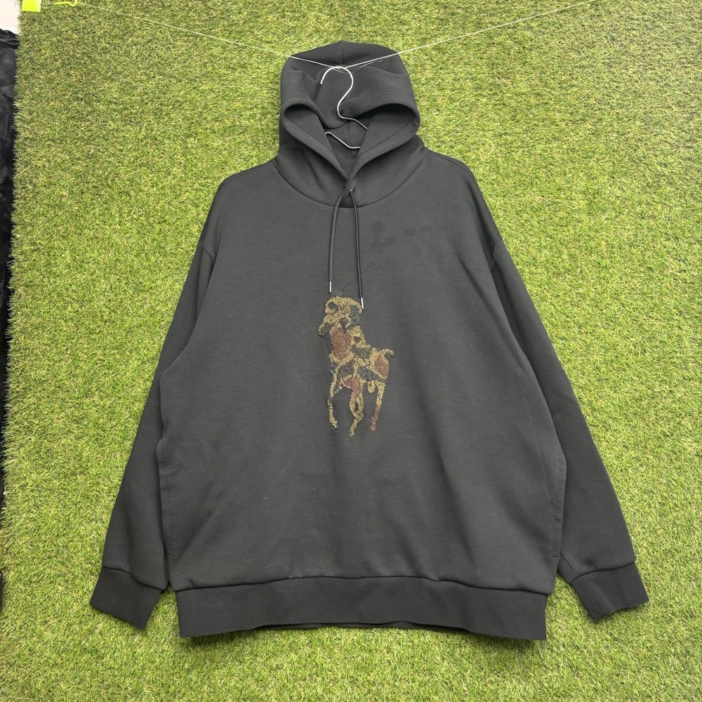 Polo Ralph Lauren Hoodie Mens 2XL Black Big Pony Sweatshirt Performance y2k